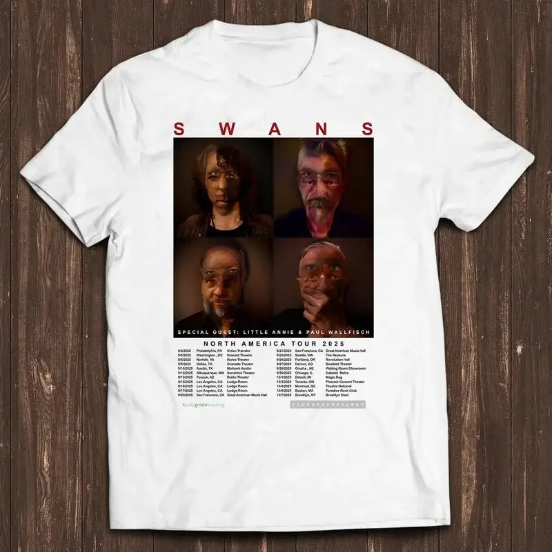 Camiseta blanca con fechas de la gira por América del Norte de la banda Swans, talla S 5XL