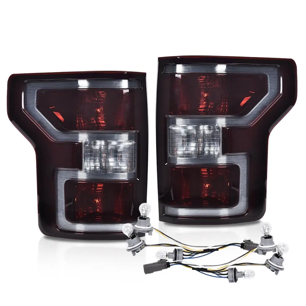 مجموعة مصابيح خلفية مع مصابيح خلفية للسائق الأيسر والجانب الأيمن للركاب أحمر داكن متوافق مع Ford F150 2018 2019 2020 #1
