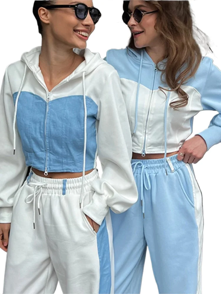 

Повседневные осенние комплекты из 2 предметов, женская одежда, тонкие толстовки, укороченный топ с высокой талией, широкие спортивные штаны, костюм, уличная одежда, модные спортивные костюмы