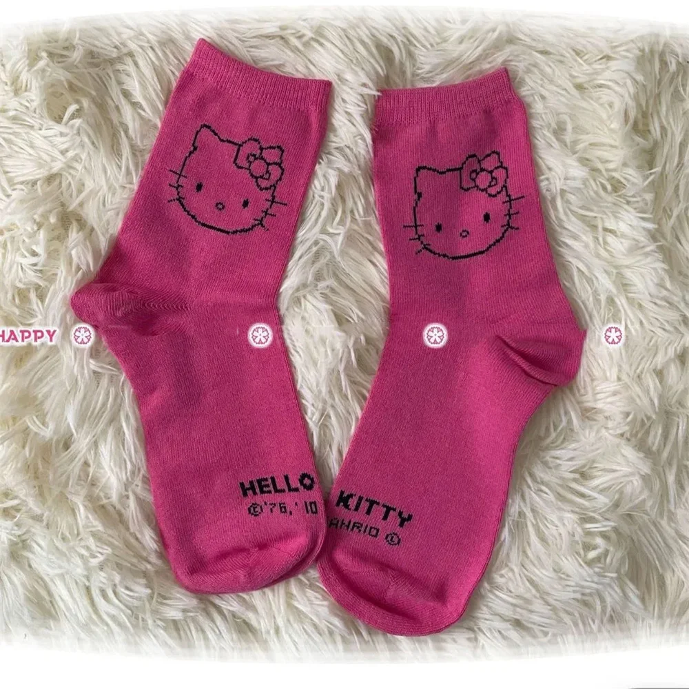 Hello Kitty Socks for Girls Medium Socks Kawaii Sanrio Hello Kitty Accessories Socks Rosered Black White Sock Women Female