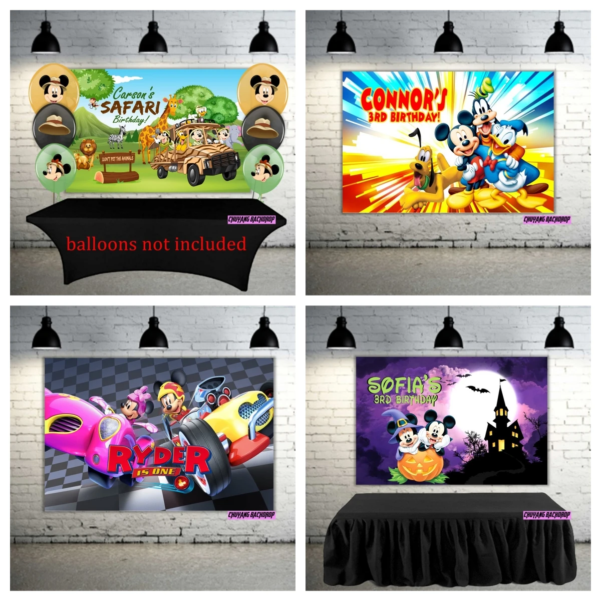 Disney Cartoon Halloween Racing Car Wild Boy Mickey Minnie Mouse Backdrop Birthday Party Photography Background Supplies Banner