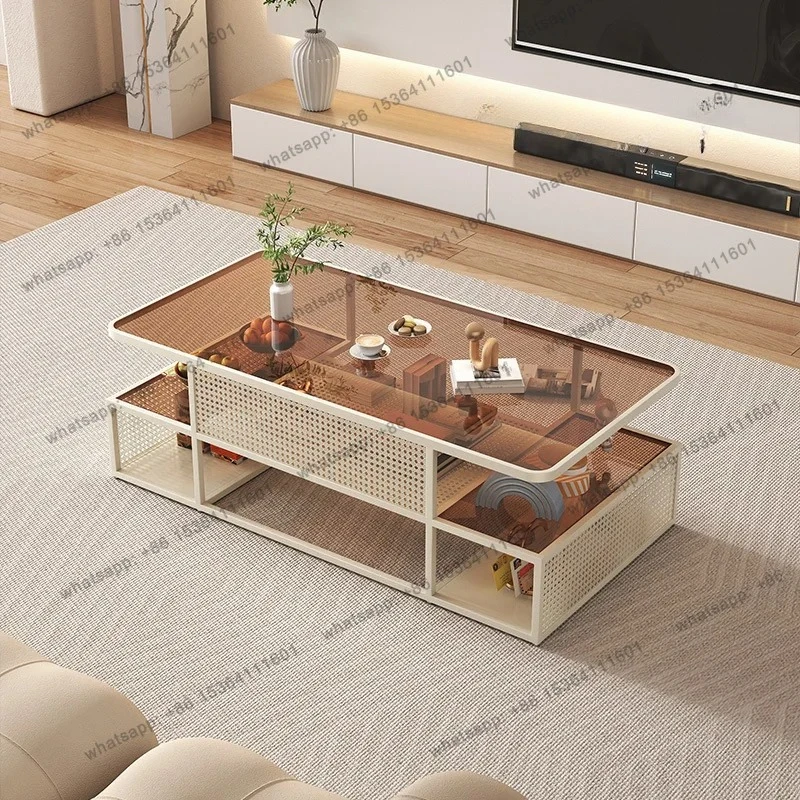 yj7 Designer cream wind tempered glass living room household sofa coffee table small apartment light luxury coffee table