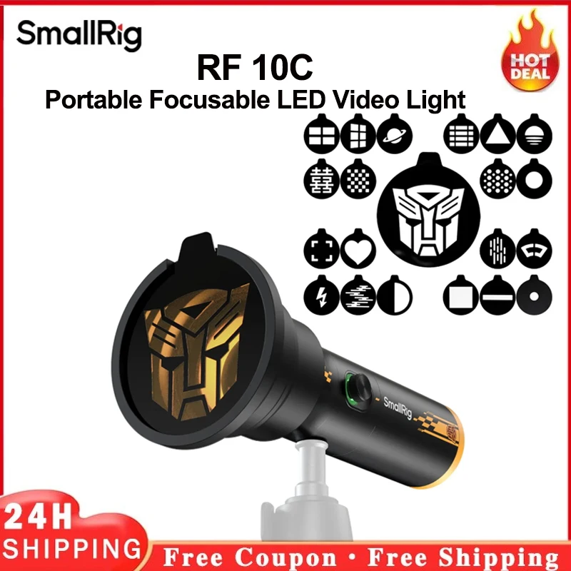 SmallRig RF 10C مصباح فيديو LED محمول قابل للتركيز (إصدار BumbleBee)، 21 مرشحًا لتشكيل الضوء، يدعم شحن USB-C-5512