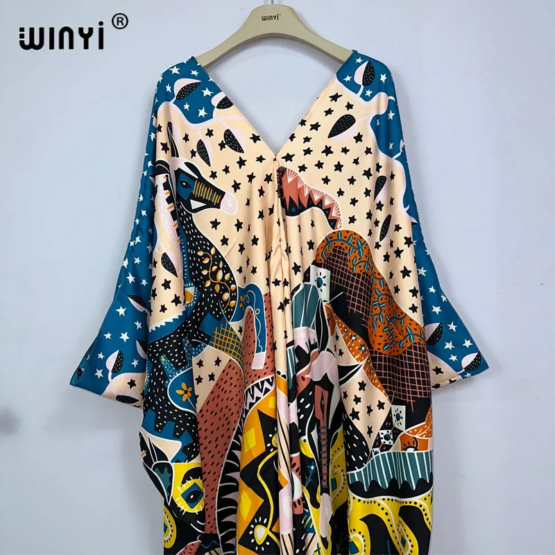 WINYI Africa Dress Length:130cm Fashion turkey dresses Bohemia Print abaya Women maxi kaftan summer Color african evening dress