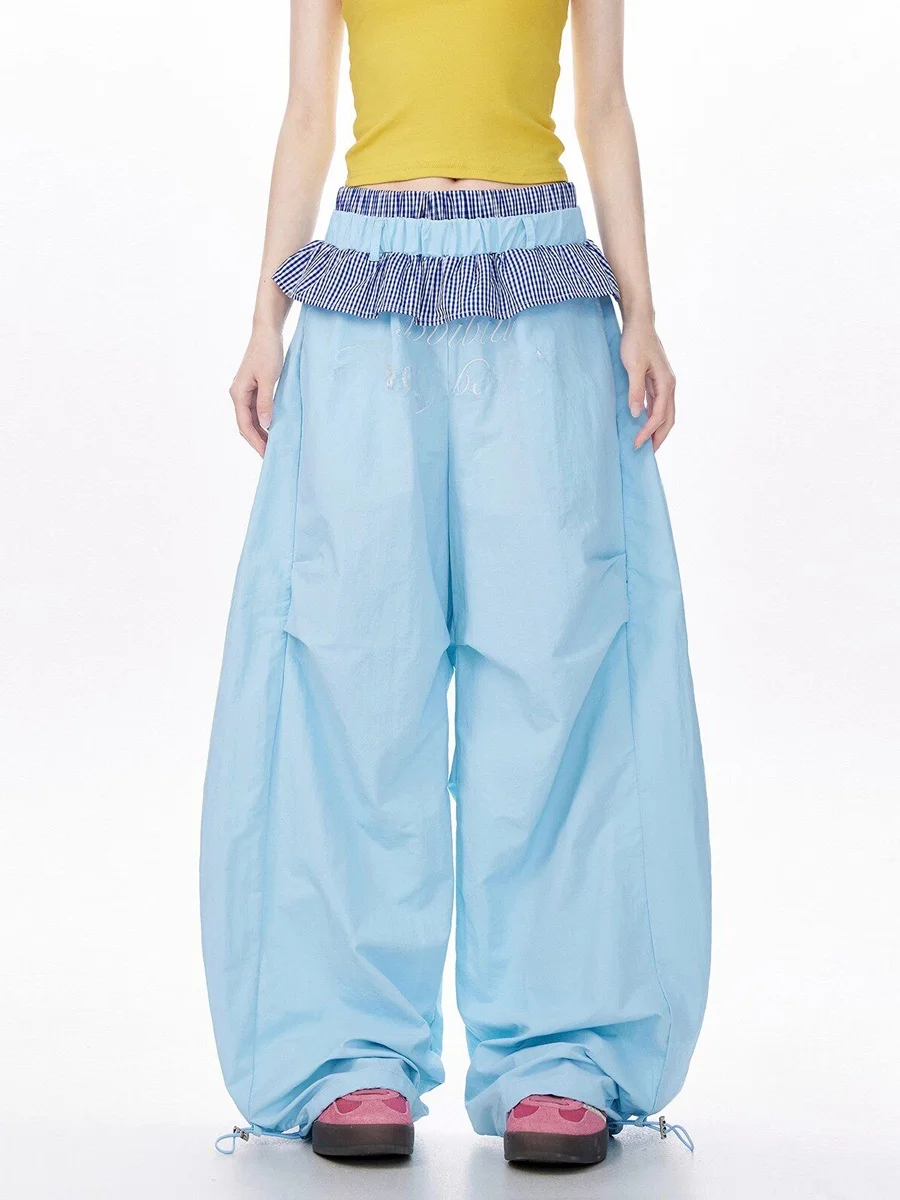 Summer 2026 Flared Pants with Ruffle Layering Loose Slimming Casual Wide Leg Knife  Trendy Girls Polyester Elastic Waist