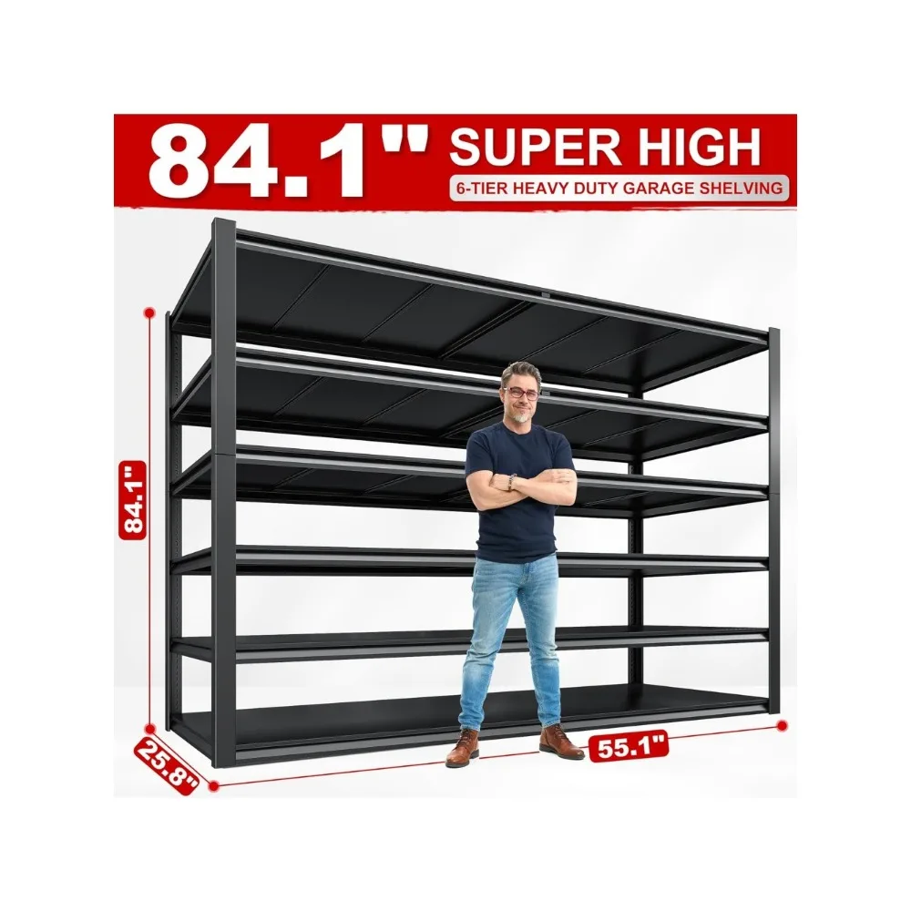 Rak Penyimpanan 55.1" W, Rak Garasi Unit Rak Tugas Berat Beban 3500LBS, Rak Logam 6 Tingkat yang Dapat Disesuaikan untuk Komersial