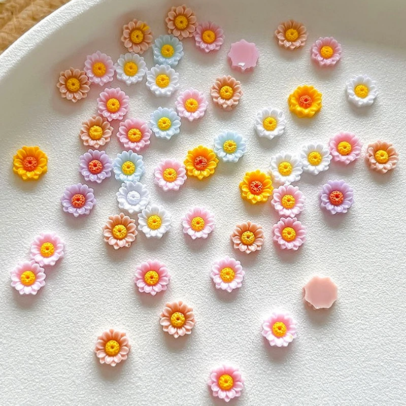 

Delicate Resin Daisy Sunflower Fresh Colorful Flowers Camellia Frangipani Nail Art Decorations Charms Accessories Manicure Tools
