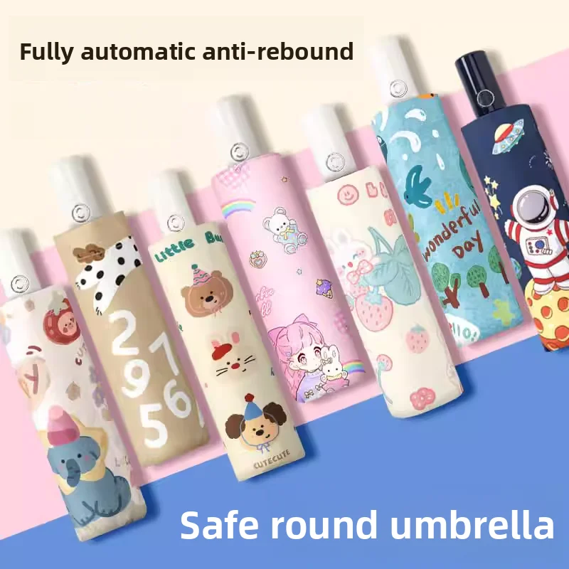

Children's Auatic Se round Corner Umbrella Anti-pinch Anti-rebound Foldable Sunade Two-use Umbrella Boys Girls Stude...