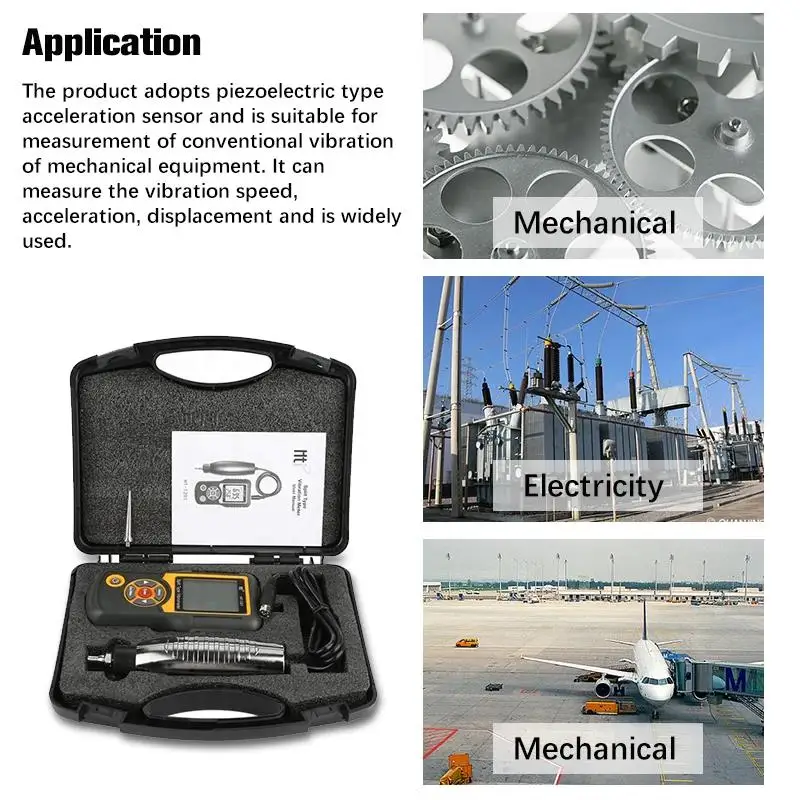 HTI HT-1201 Portable LCD Vibration Analyzer Tester Meter Vibrometer Gauge 0.1-199.9m/s Digital Split Type Vibrometer