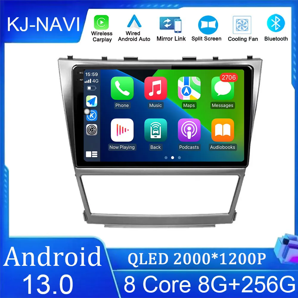 

Carplay Screen QLED Android 13 For Toyota Camry 40 2007-2011Android auto wireless adapter Car Radio Multimedia Video Player