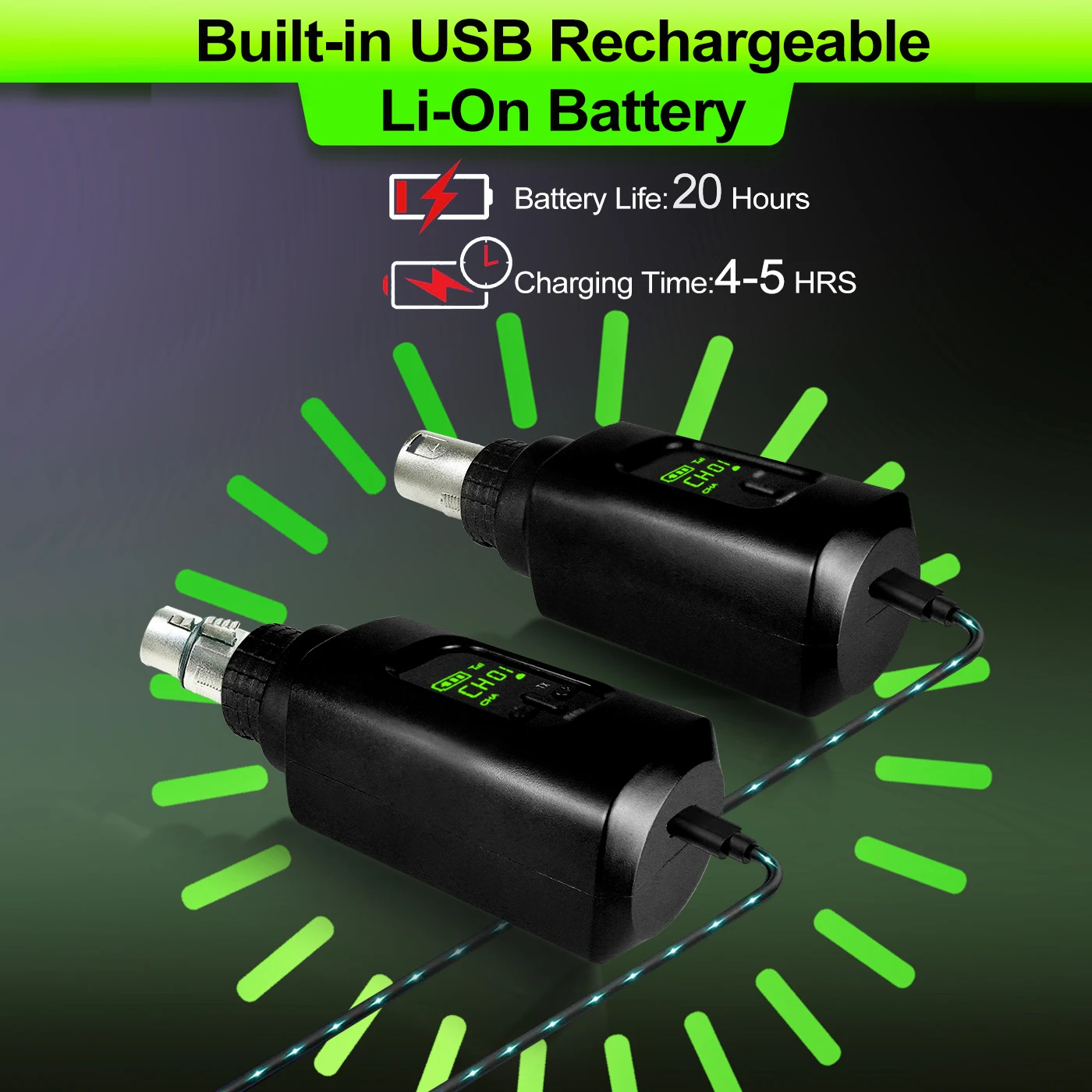 Wireless Microphone Converter XLR Transmitter and Receiver System for Dynamic and Condenser Microphone