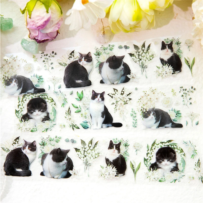 

1 roll/pack Tape pet tape cat and flower fragrance series cat handbook material decorative cycle stickers Tape 6 types 50mm*2m