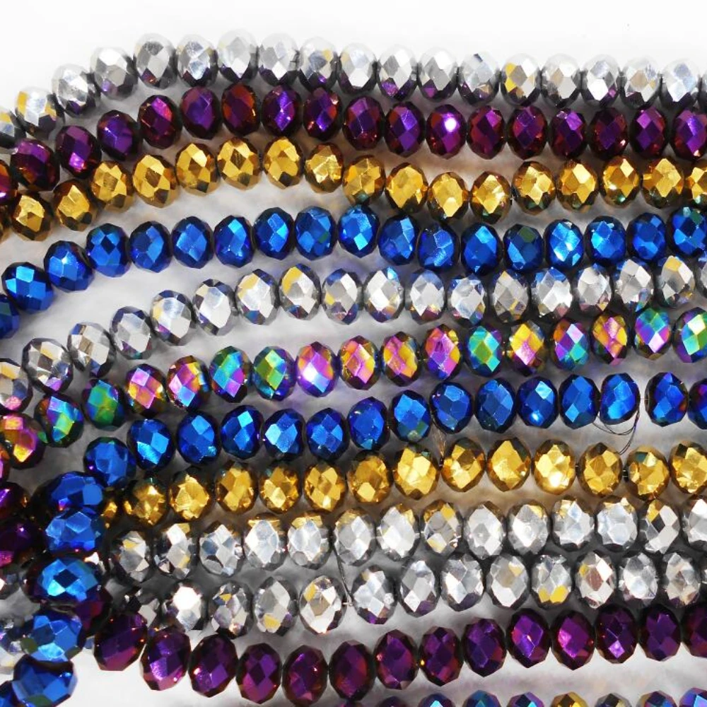 4MM 140 Piece/lot Rondelle Metallic Color Faceted Glass Crystal Beads for DIY Jewelry Making Free Shipping Wholesale