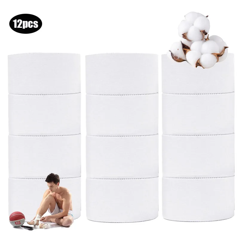 

12Rolls Athletic Tape Boxing Black White Sport Tape Cotton First Aid Injury Wrap 2.5/3.8cm Elastic Adhesive Bandage Ankles Tape