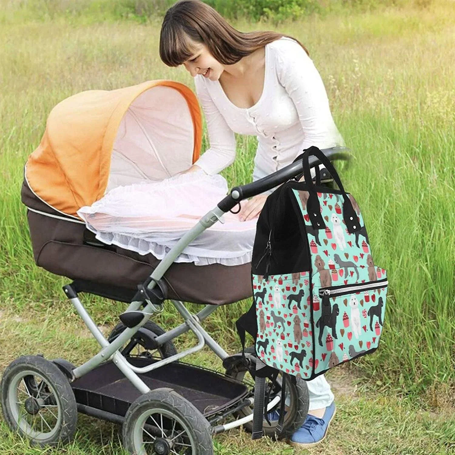 Mochila con estampado de Caniches Dogs para mamá, bolsa de pañales de maternidad multifunción, bolsa para niños con bolsillo para portátil, correas