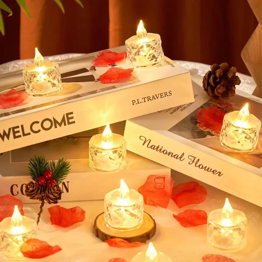 フレームレス LED ライトキャンドル LED クリスタルキャンドルライト透明シェル電子ナイトランプデートパーティーホリデーホームデコレーション