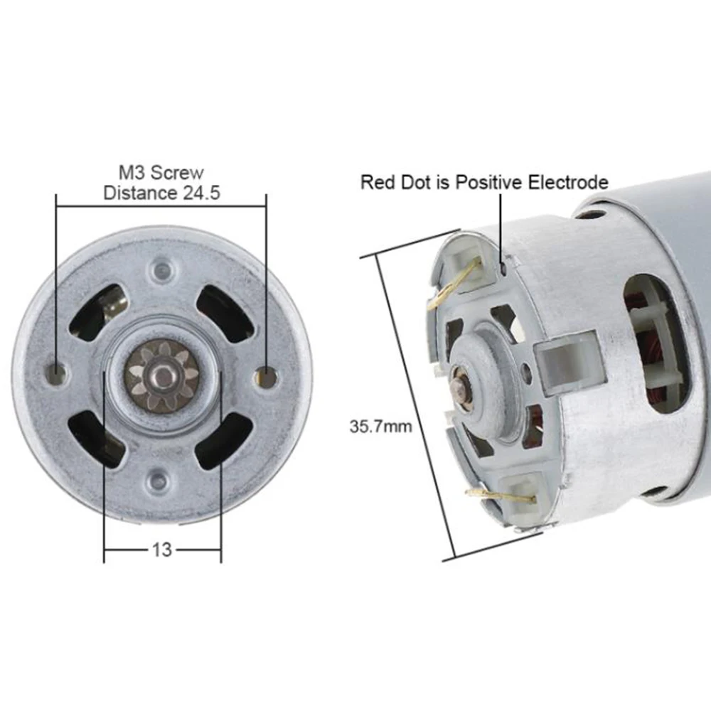 Motor CC RS550 18V 19500 RPM con 11 dientes de dos velocidades y caja de engranajes de alto par para taladro eléctrico/destornillador