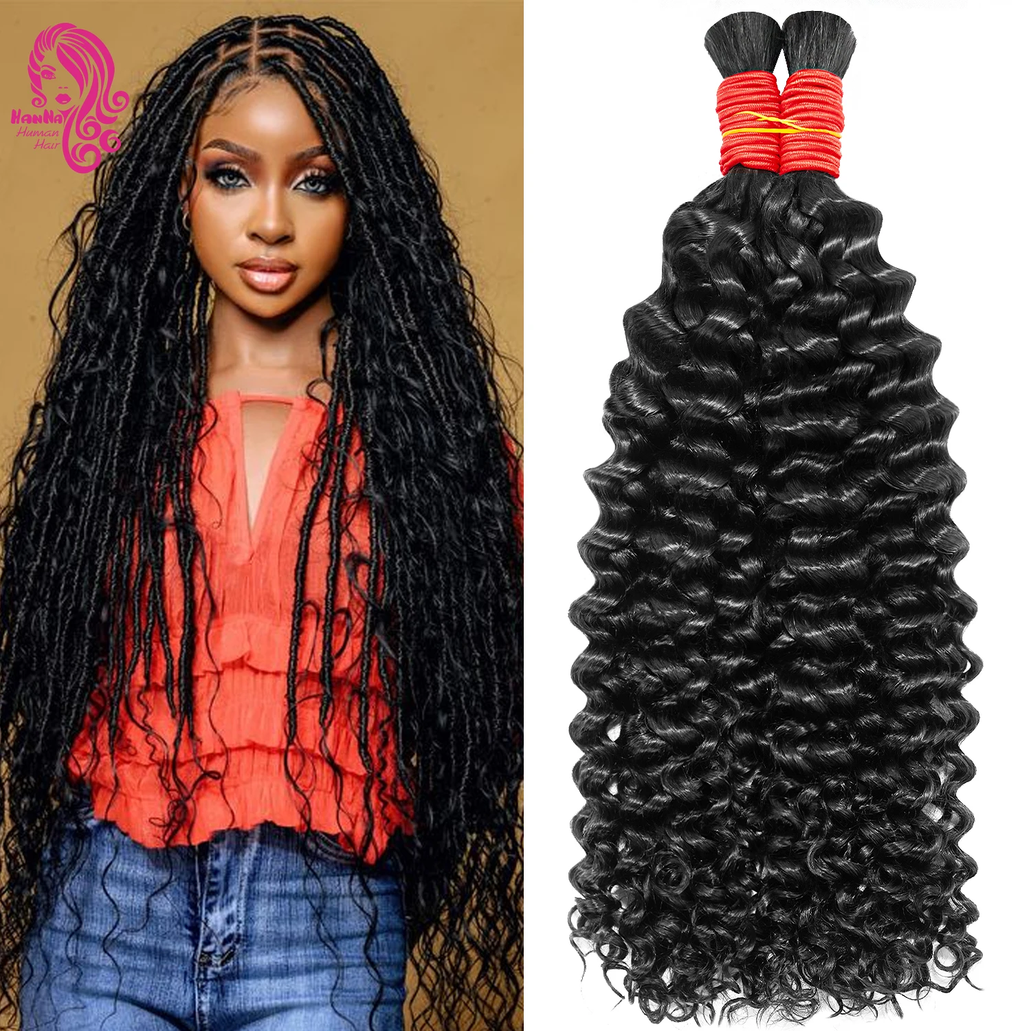 100% Human Hair Extension Curly Wave Braiding Indian Hair No Weft Deep Wave Remy Natual Hair Braid Unproccessed Virgin Extension