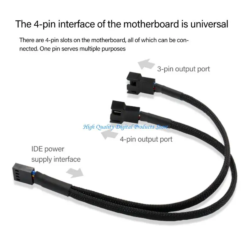 

U2JE 4Pin Fan Extension Cable 1 To 2 Port With Synchronized Speed Adjustment Stable Power Delivery For Computer Case