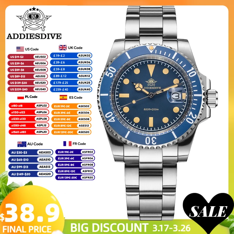 ADDIESDIVE Watch For Men New Quartz Wristwatch Green Ceramic Bezel Diving 200m Luminous 41mm Automatic Date Diver Men's Watch