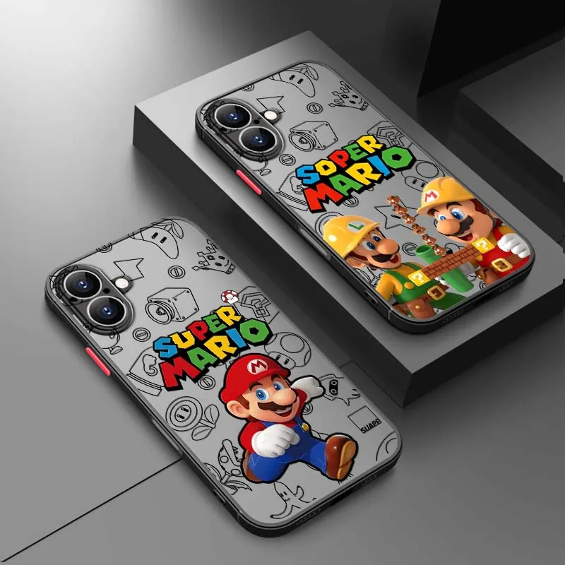 

M-Marios Anime Cute For Apple iPhone 17 16 15 14 13 12 11 Air Pro Max Plus Mini Frosted Translucent Phone Case
