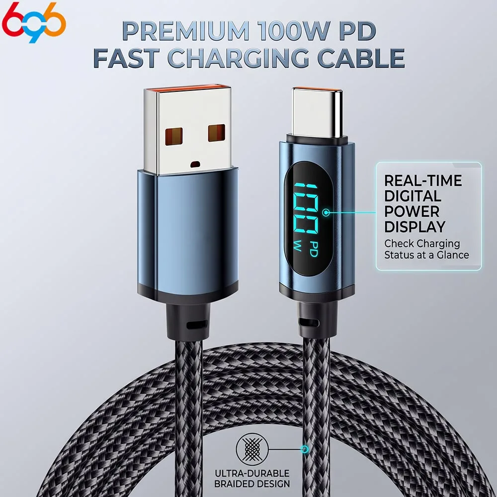 USB‑C PD 100W Fast Charging Display Cable 1M 2M Length for Xiaomi Samsung  iPhone  Honor Smartphones