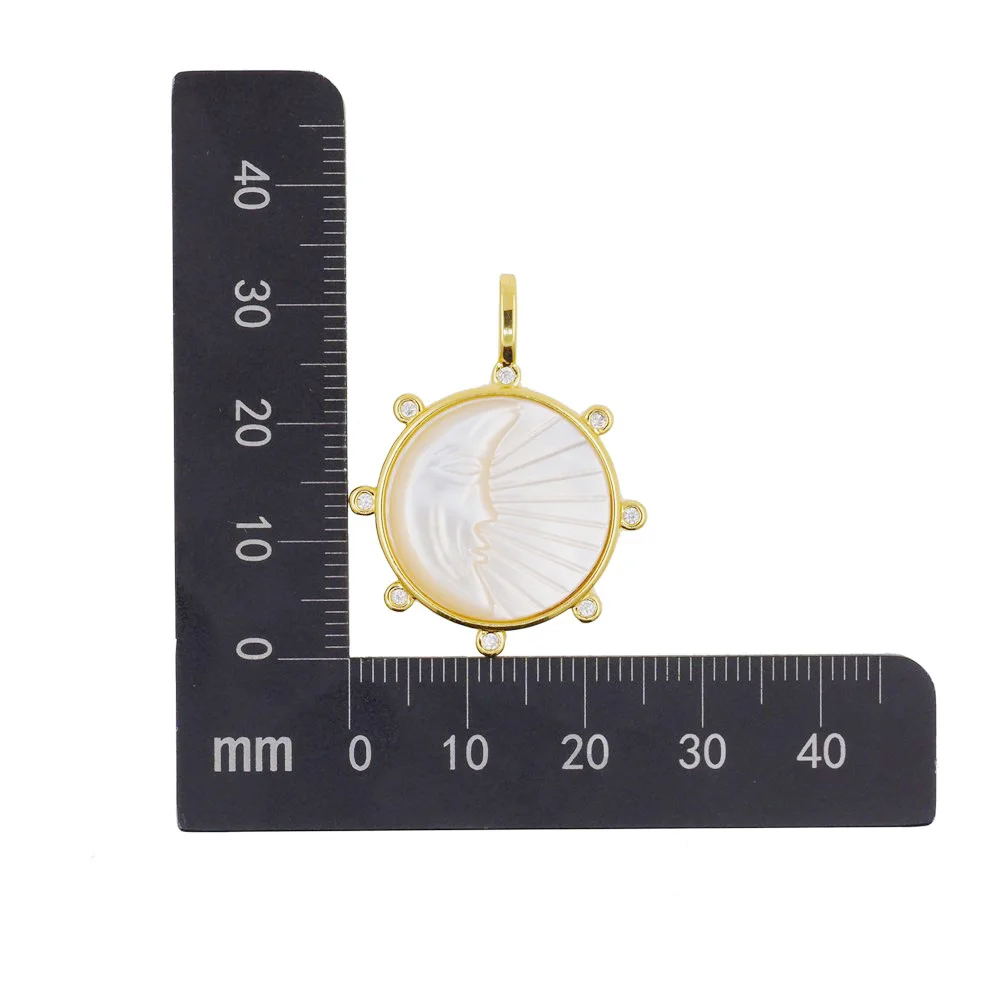 Pendentif médaille plaqué or pour femme, équation de salle, lune et visage de soleil, perle ronde, coquillage, collier à faire soi-même, accessoires de bijoux, nouveau