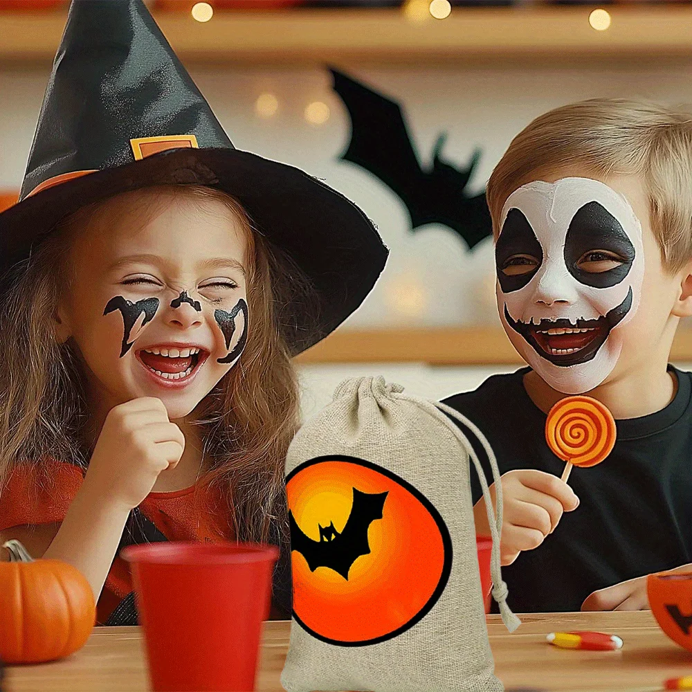 1/2/3pcs Bat Halloween Gift Bags Double Jute Drawstrings Burlap Bags Treat Bags Halloween Pouch Halloween Party Supplies