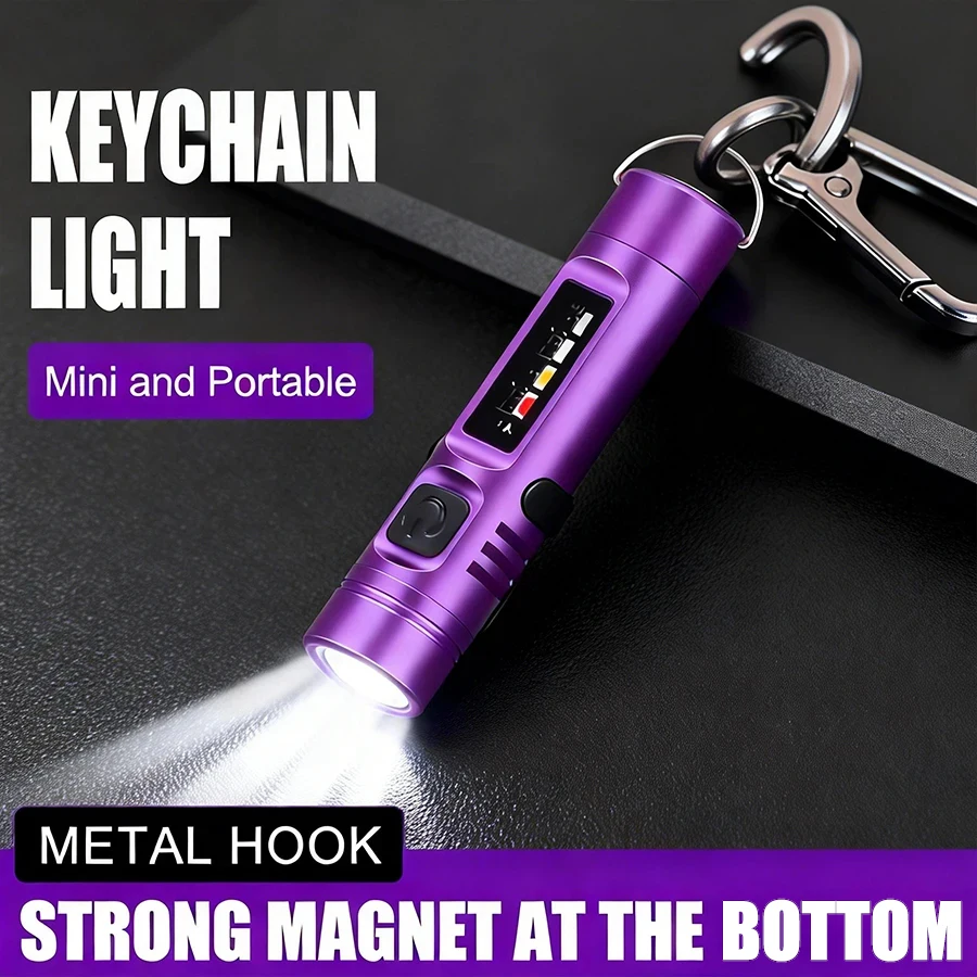1PC Rechargeable Mini Keychain Flashlight with multi Modes Torch Magnetic Work Light for Camping and Outdoor Activities