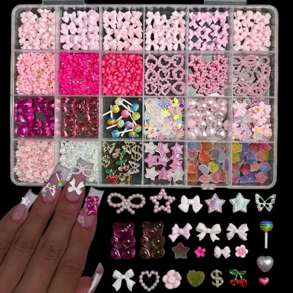 1Box Simulated Frosted Fudge Star Heart Nail Charms Gradient Shell Mini Flower Pink Bow Mixed Nail Art Decorations Diy Manicure