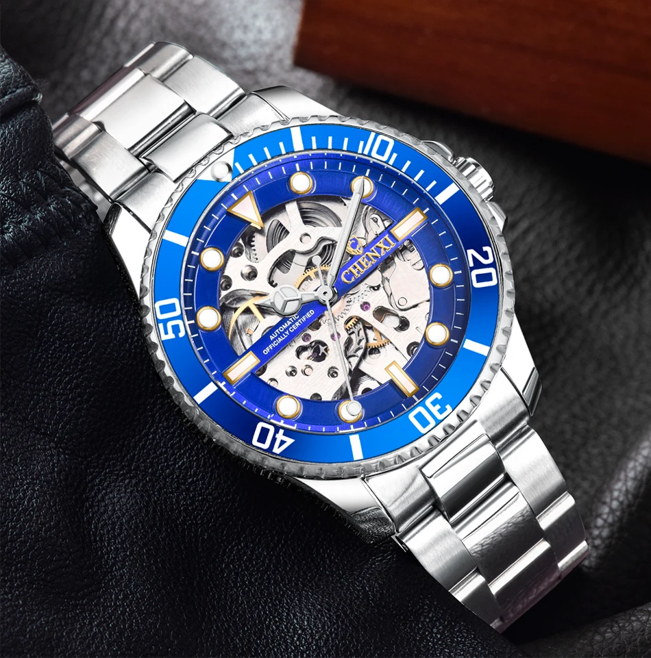 

CHENXI Mechanical Watch Men Fashion Sport Rotating Bezel Watches Men Stainless Steel Band Automatic Self-Wind Wristwatches Men