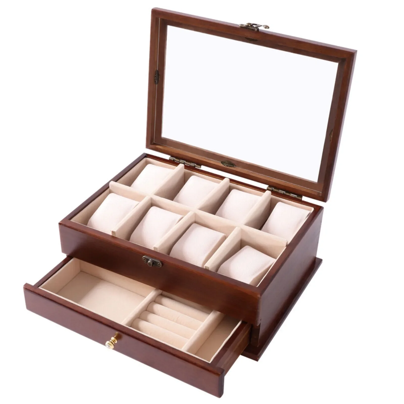 US 8/12 Grids Wooden Watch Display Case Jewelry Collection Storage Holder Box Storage Organizer Case Holder