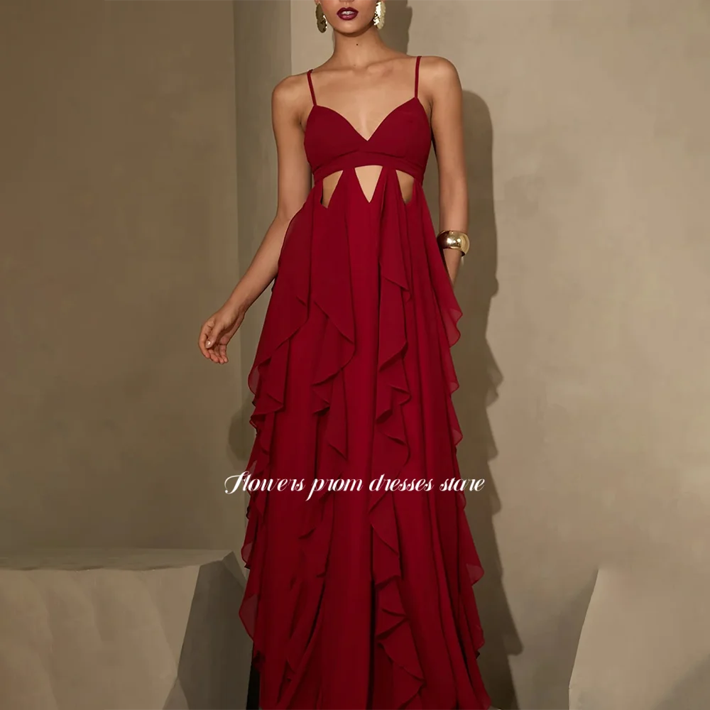 

Flowers A Line Party Dress with Ruffles Chiffon Evening Dresses with Cut Out Formal Occasion Dress Robe De Soirée Customized
