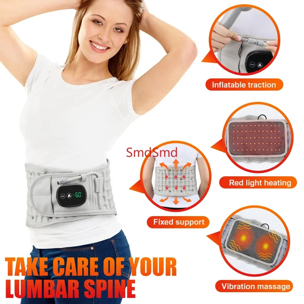 Rechargeable Heating Waist Back Massage Inflatable Lumbar Traction Device Red Light Heating Back Vibration Massage