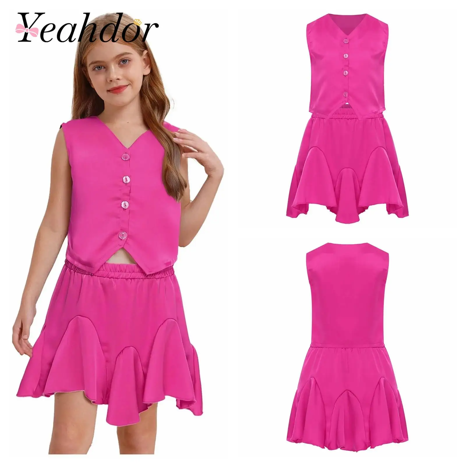 

2pcs Toddler Girl Skirt Set Children Birthday Party Outfit Two Pieces Girls Clothing Vest with Skirt Formal Event Summer Set