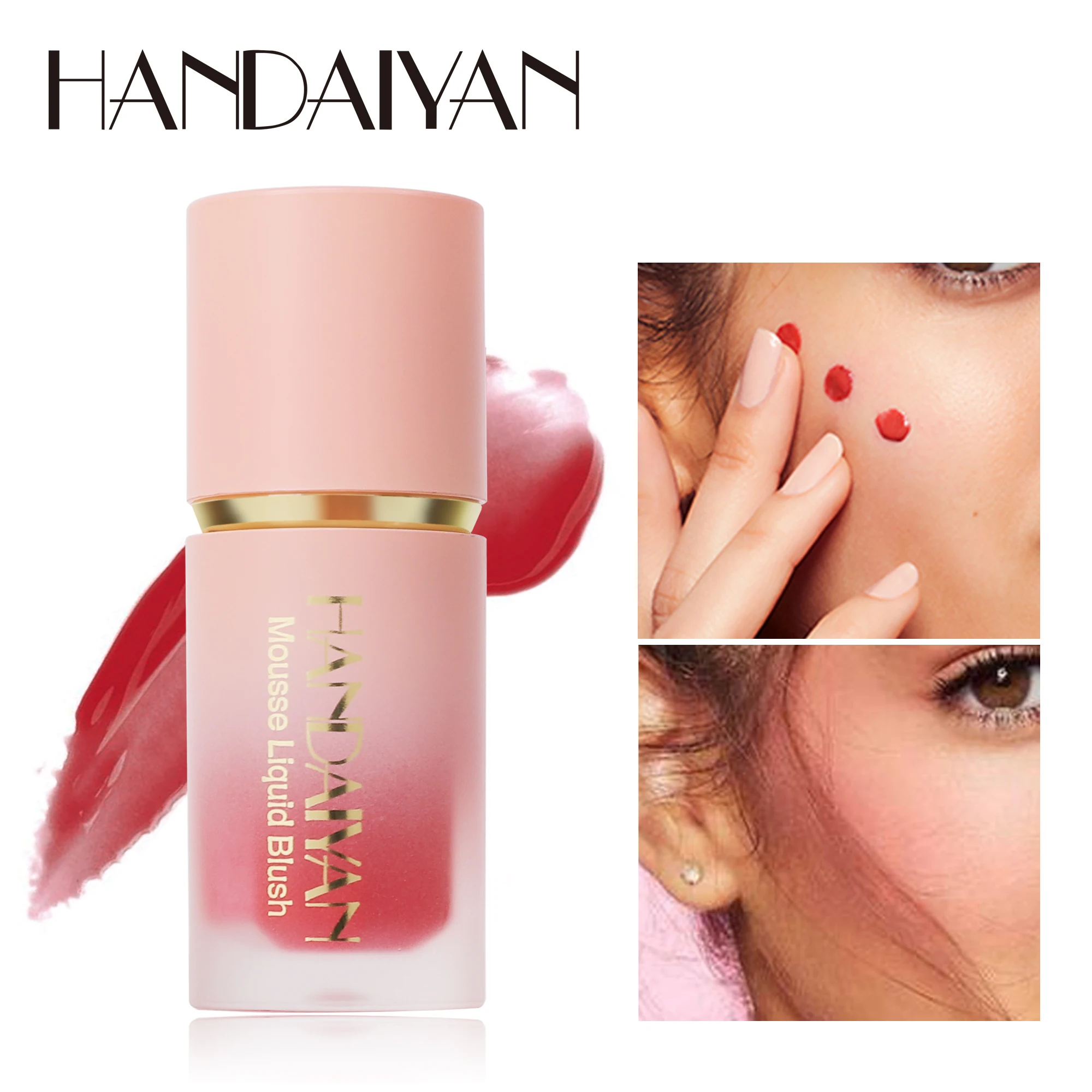 HANDAIYAN 6-Shade Matte Glitter Liquid Blush Sponge Brush is long-lasting blends pink girly blushes Blusher High pigmented