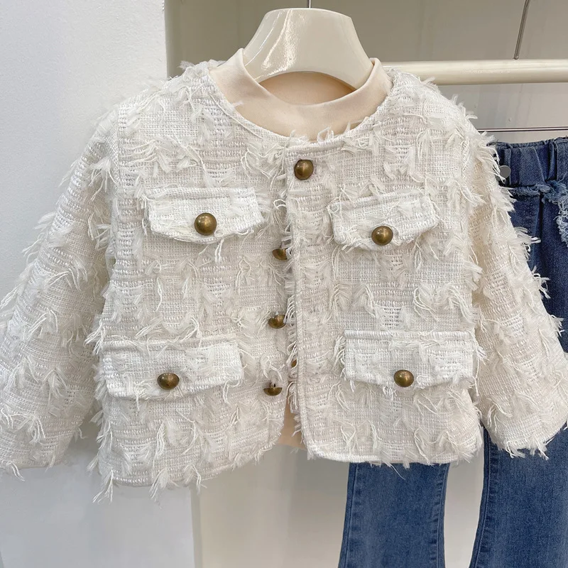 2025 New Style Spring Girls' Coat Children's Fashionable and Beautiful Casual and Simple Top Kids Outwear Clothes