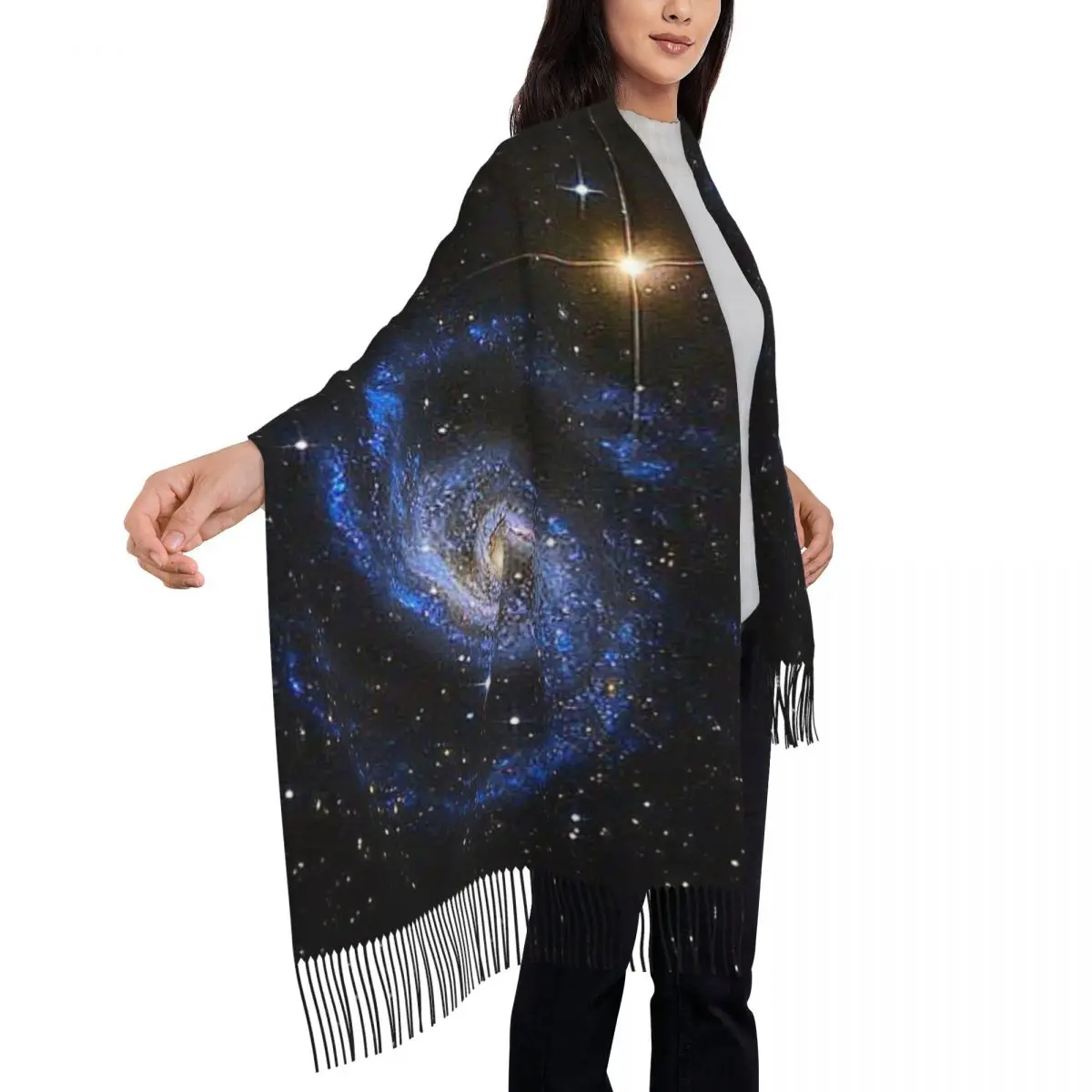 Bufanda de constelaciones de galaxia espacial, bufandas con borlas para mujer, chales y chales suaves y cálidos, chal largo para Otoño e Invierno