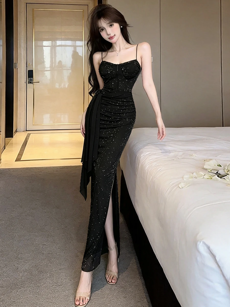 Sexy High-Waist Embellished Evening Dress Long Skirt Body-Shaping Backless Strapless Ball Gown for Young Women City Commute