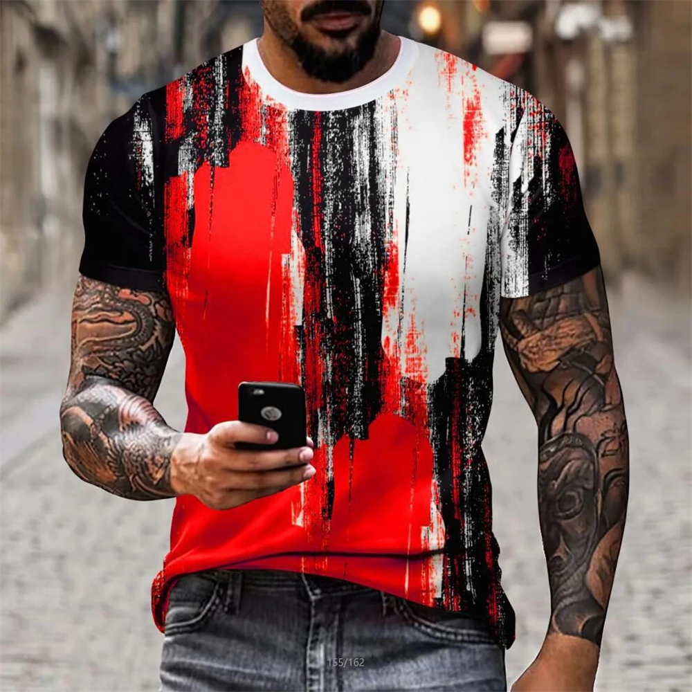 Camiseta de manga corta con estampado 3D para hombre, camisa informal de Fitness al aire libre con patrón de mezcla de colores, nuevo diseño de