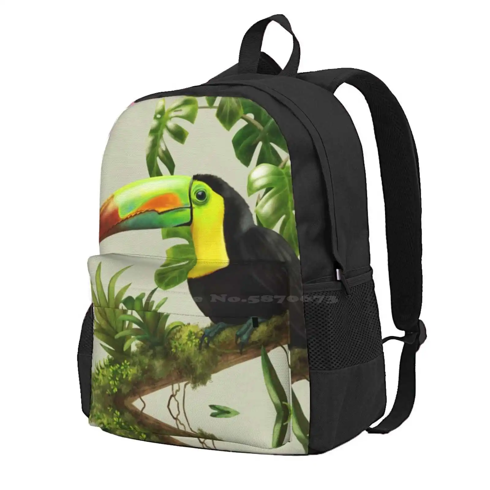 Toucans And Bromeliads - Canvas Background Hot Sale Schoolbag Backpack Fashion Bags Toucan Tucan Bird Audubon Tropical Vintage