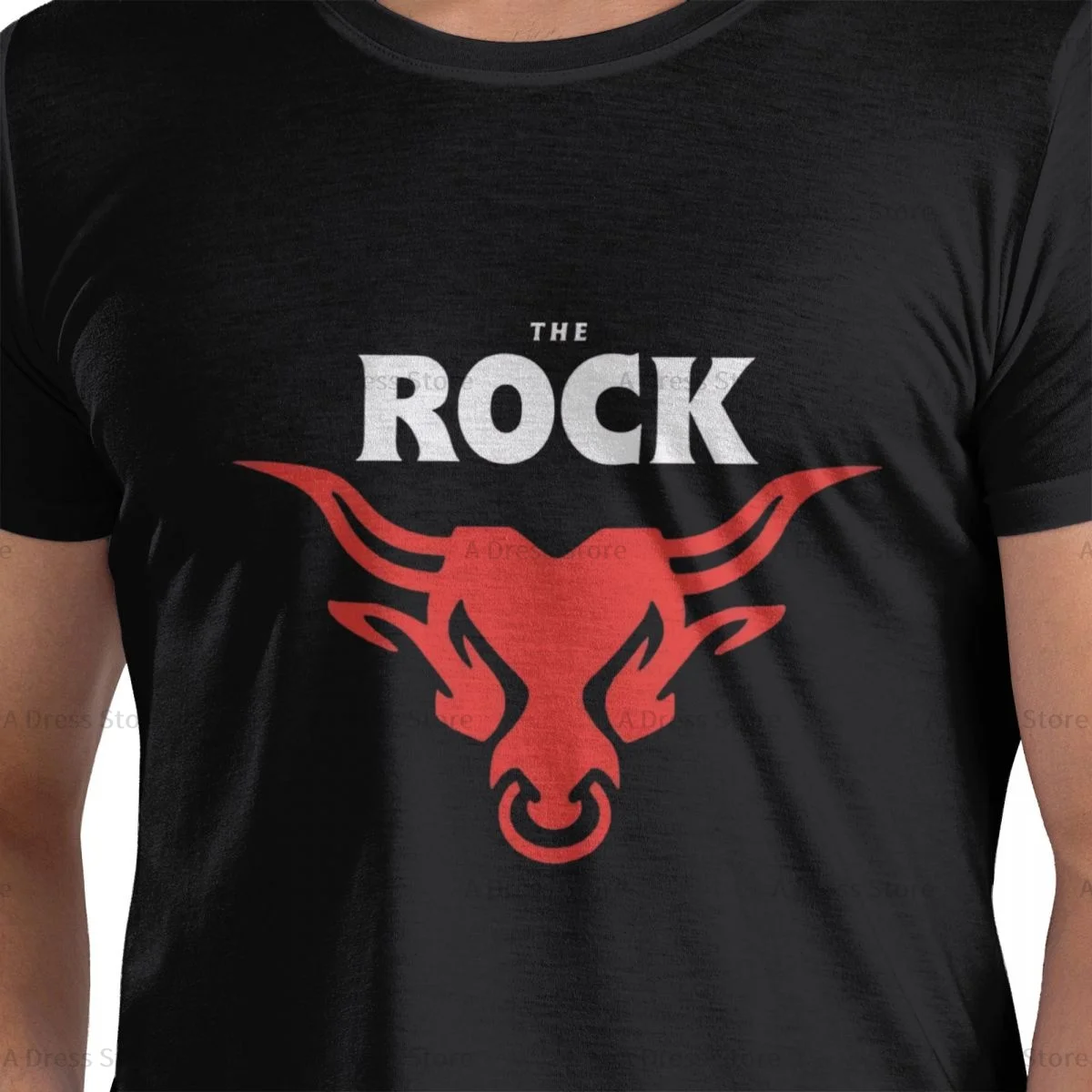 Men's WWE The Rock Bull round neck T-shirt,Oversized print Tee Shirt,Casual Large Size Tshirt