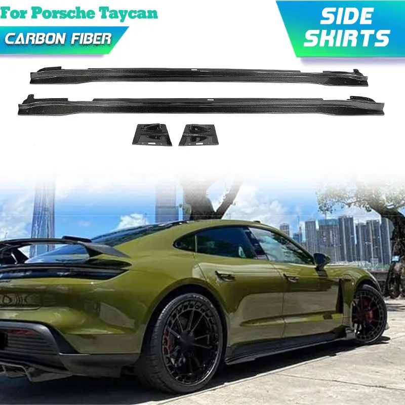 

Full Carbon Fiber Car Side Skirts Extensions for Porsche Taycan Sedan 2019-2024 Auto Racing Side Door Bumper Apron Lip Body Kits