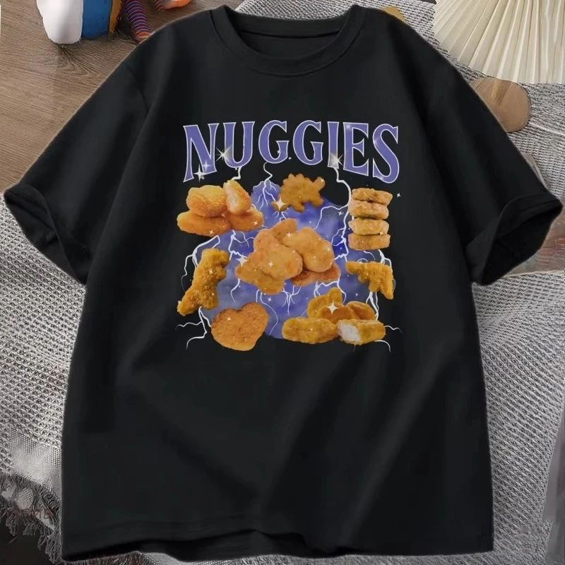 Camiseta divertida con diseño de nuggets de pollo, camiseta de concierto de los años 90, camiseta con meme de cosas extrañas, regalos de Navidad para hombres y mujeres, camiseta gráfica de manga corta de algodón
