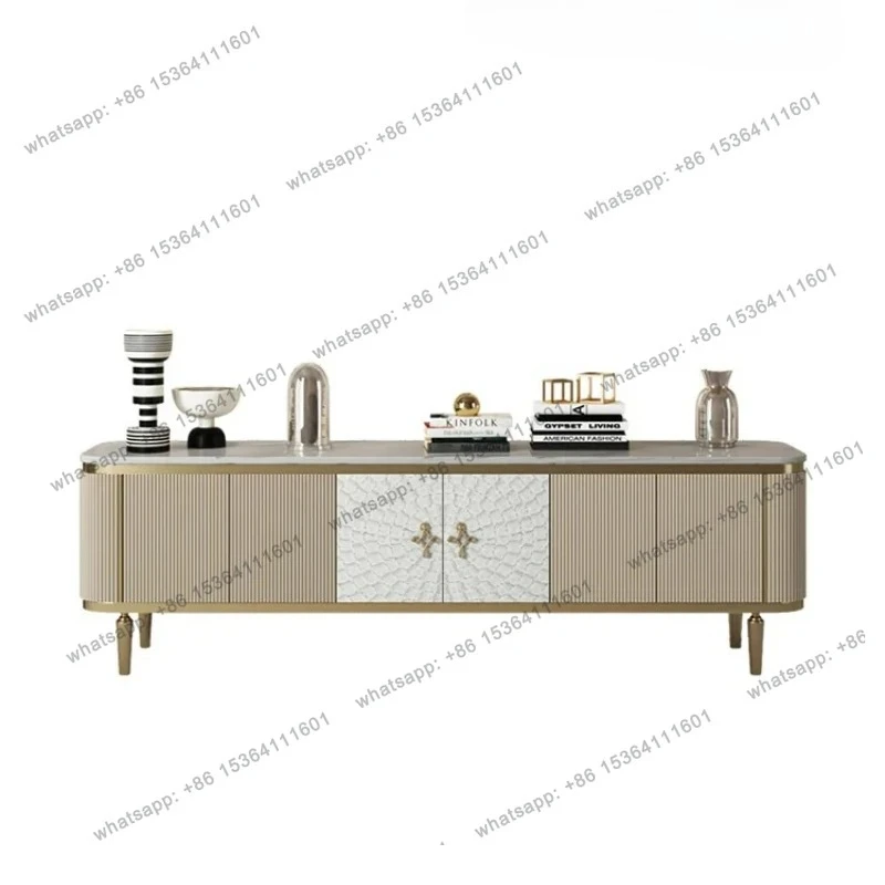 

Italian light luxury shell TV cabinet coffee table combination simple modern living room solid wood rock slab floor cabinet