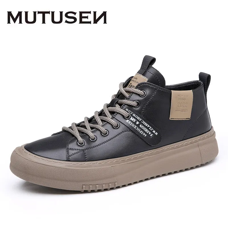 Leather Men\'s Sneakers Fashion Man Flat Shoes Height Increasing Shoes Lace-Up High Quality Men Sneakers for Men Luxury