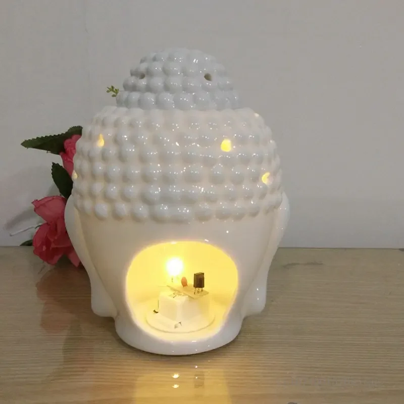 Transparent Buddha Head Candle Holder, Ceramic Crafts Buddha Statue Decoration Creativity Chinese White Porcelain Home Decor 1pc