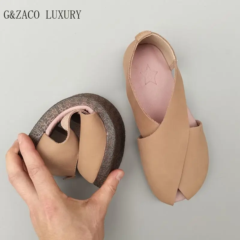 

Сандалии на плоской подошве из натуральной кожи, женская обувь из воловьей кожи, повседневная летняя женская обувь ручной работы с открытым носком в стиле ретро на подошве-оксформе