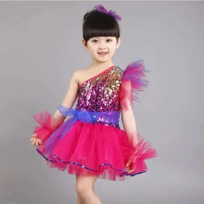 

Children's jazz dance Latin dance costumes new style girls sequined skirt princess dress host stage costume tutu