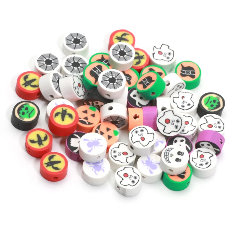 Polymer Clay Round Beads 20/50/100pcs 10mm Halloween Mix Series 2 For Accessories Customized Making Handmade DIY Jewelry Earring